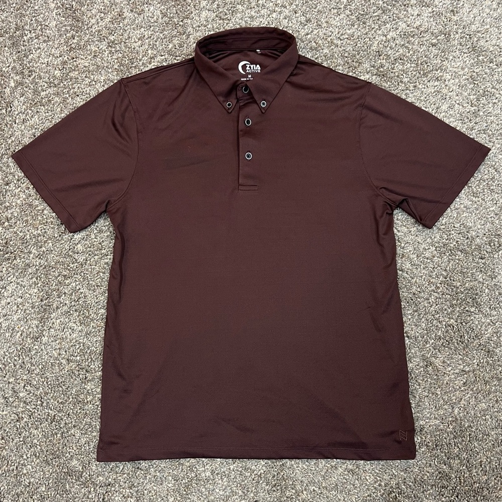 Zyia shirt mens medium maroon preformance golf polo short‎ sleeve athletic